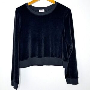 Goldie Lewinter Crew Neck Velour Top Women's Large Black